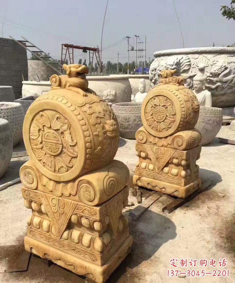 开封福瑞貔貅抱鼓石雕塑,传承中国古老文化
