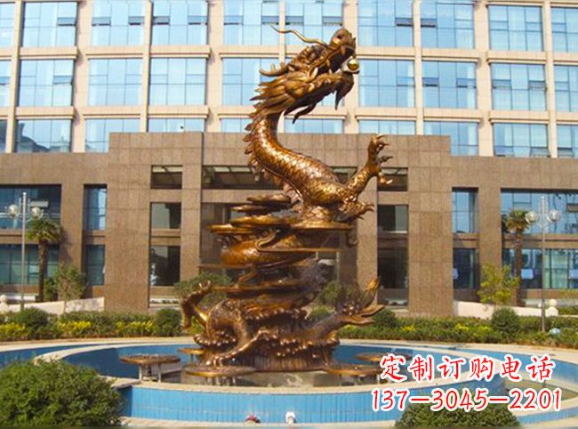 开封企业大门铜雕龙喷泉景观雕塑