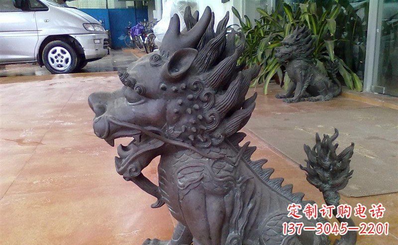 开封企业门口麒麟铸铜神兽铜雕