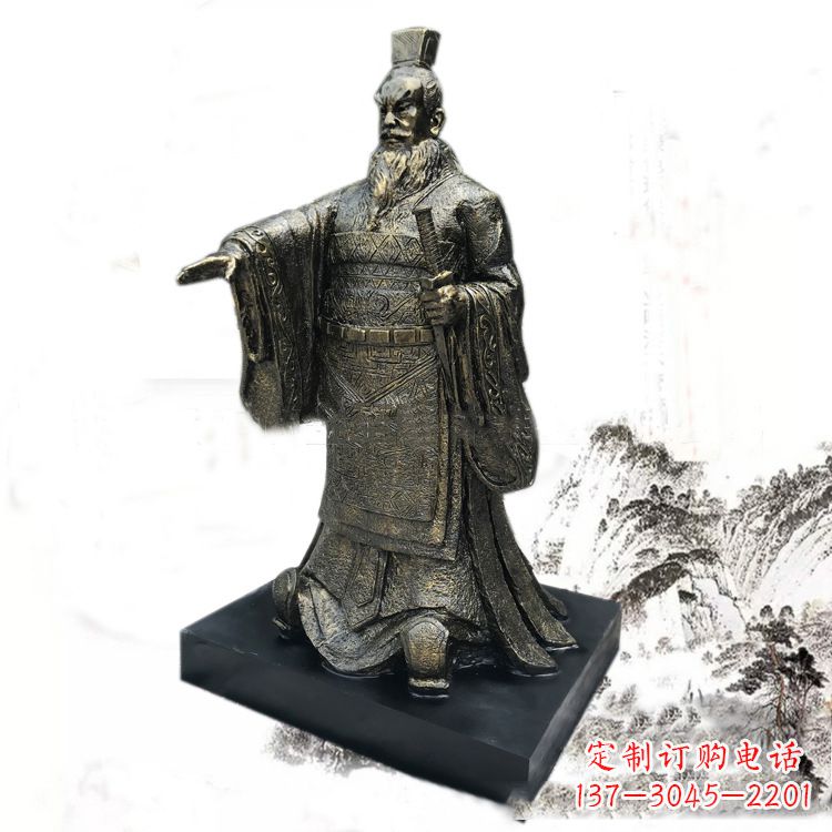 开封精美秦始皇玻璃钢仿铜雕塑