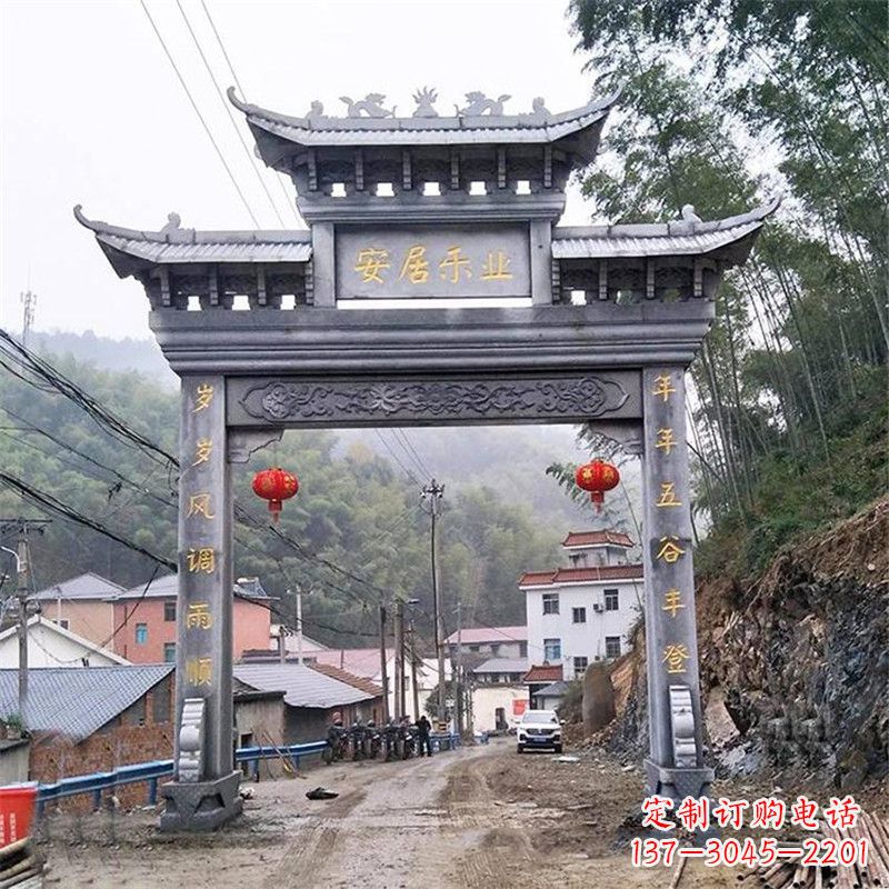 开封青石单门石牌坊——精美传承中国传统文化雕塑