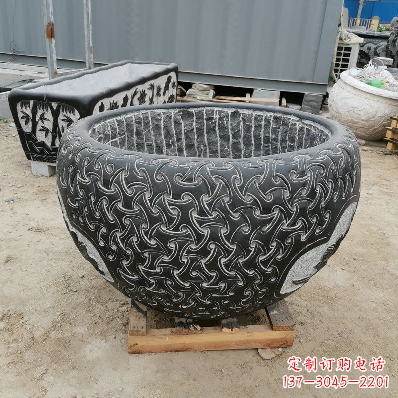 开封青石复古风花盆雕塑