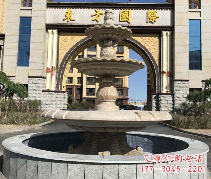开封三层欧式喷泉石雕,为小区增添质感