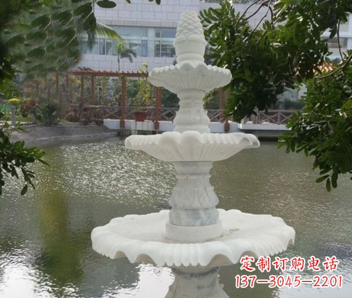 开封精致美观的三层喷泉汉白玉公园石雕