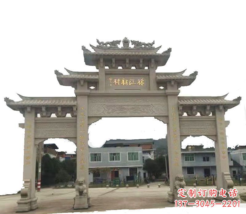 开封三门牌坊仿古石雕,雕刻精美传承传统