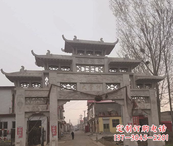 开封三门五楼牌坊石雕 (3)