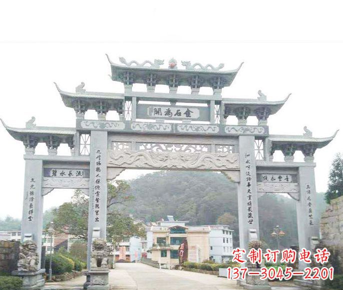 开封三门五楼石牌坊石雕——精美精致的多层次雕刻
