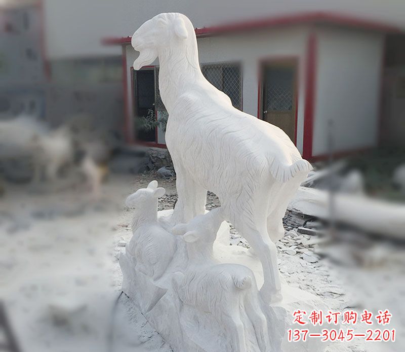 开封三羊开泰石雕动物摆件,让你的家中充满招财运
