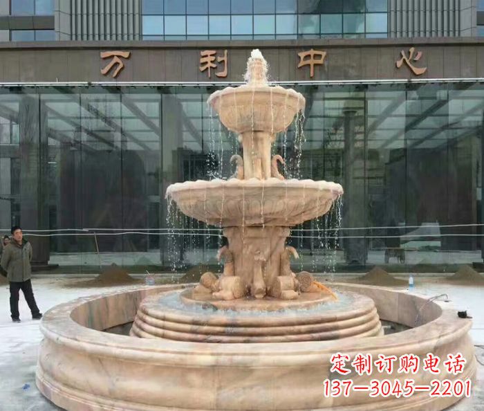 开封晚霞红三层欧式喷泉石雕—来自中领雕塑的艺术匠心品质