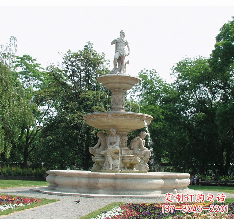 开封石雕跌水喷泉塑型,给园林增添美感