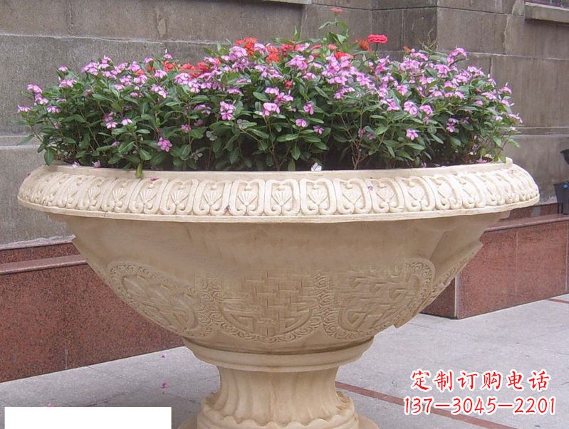 开封石雕花盆公园景观雕塑