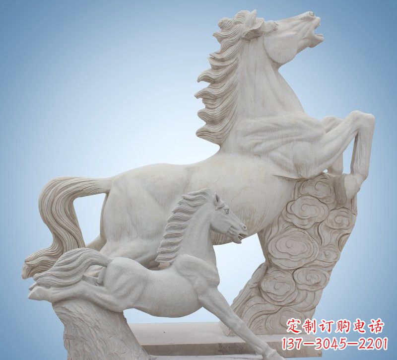 开封精致石质母子奔马雕塑