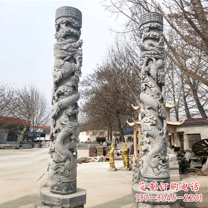 开封中领雕塑传统工艺制作精美石雕盘龙柱