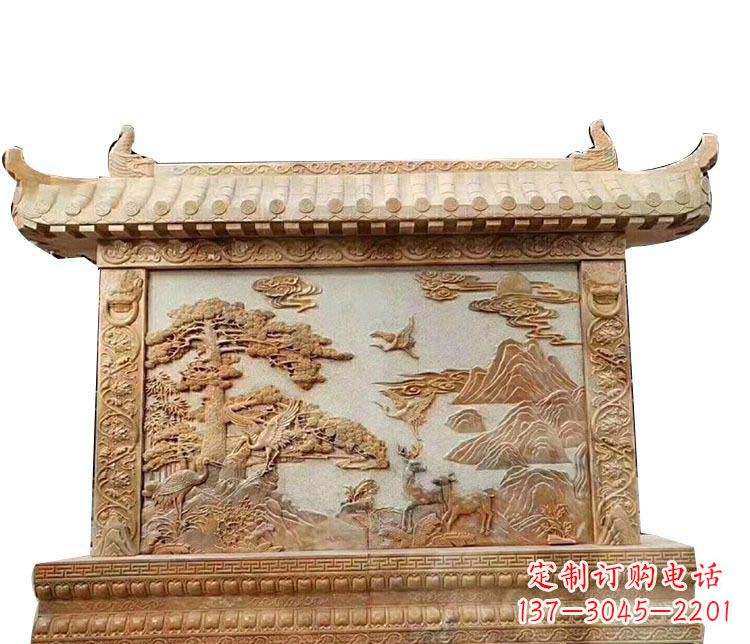 开封石浮雕晚霞红影壁石雕