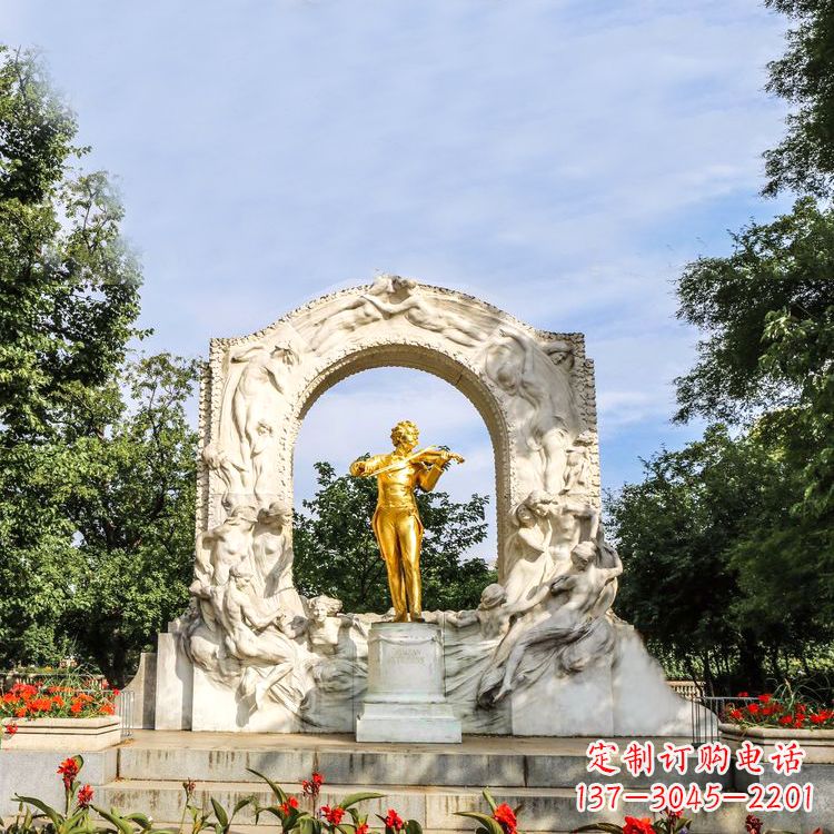 开封世界名人古典主义作曲家莫扎特公园铜雕像