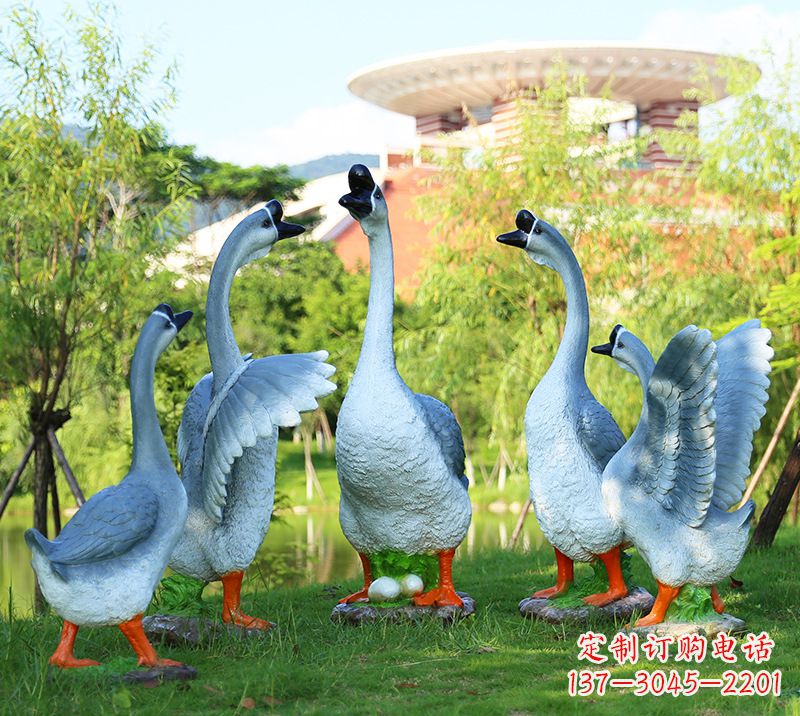 开封树脂工艺品玻璃钢雕塑商场美陈户外园林景观装饰品仿真动物鹅摆件