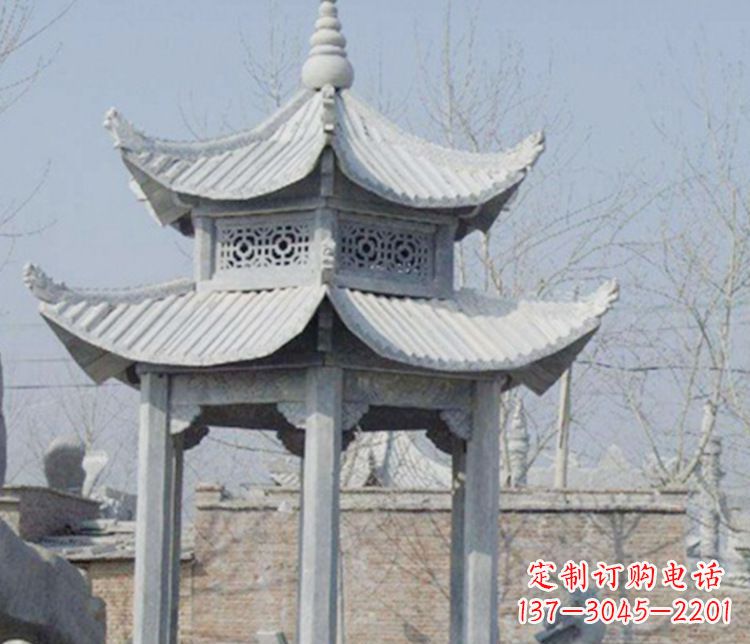 开封双层仿古六角凉亭石雕
