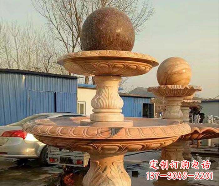 开封双层风水球晚霞红喷泉石雕