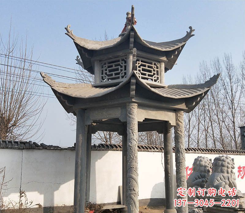 开封双层户外凉亭石雕 (2)