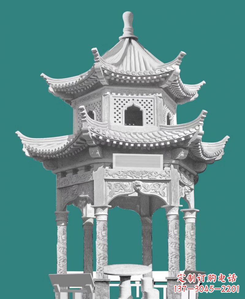 开封双层六角凉亭景观石雕