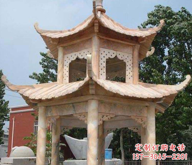 开封双层晚霞红凉亭石雕