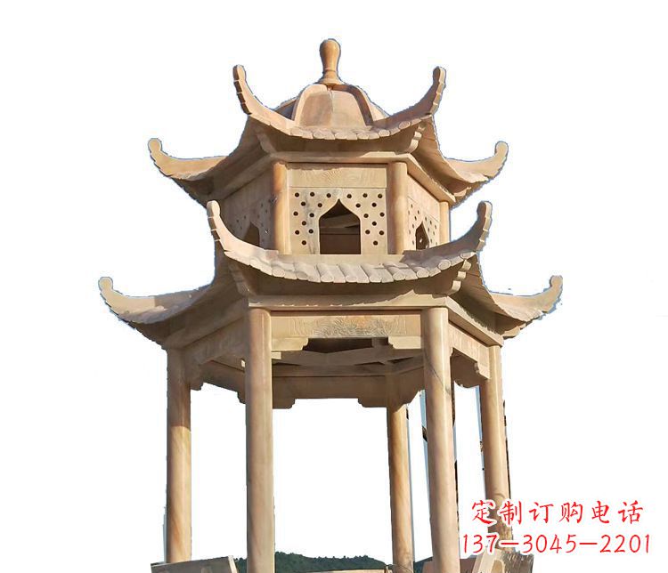 开封双层晚霞红凉亭石雕 (2)