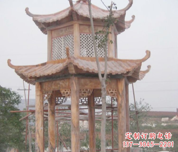 开封双层晚霞红石凉亭石雕 (2)