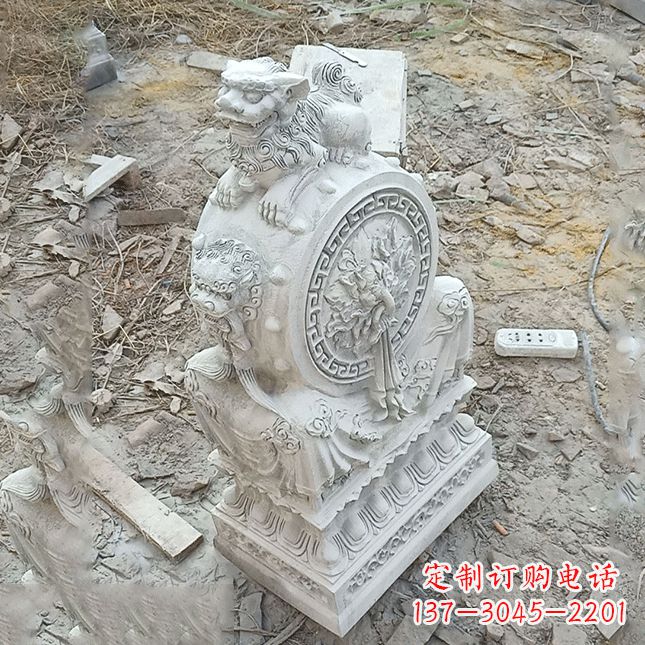 开封双龙石雕门墩汉白玉狮子头