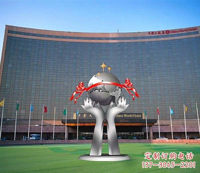 开封双手捧地球校园不锈钢雕塑