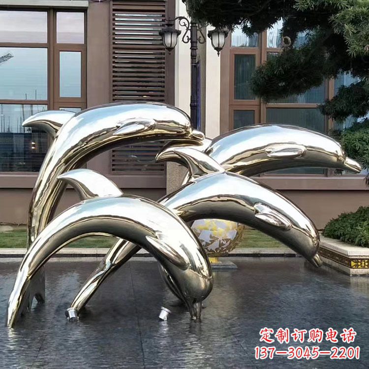 开封水景不锈钢海豚雕塑-城市广场创意动物雕塑