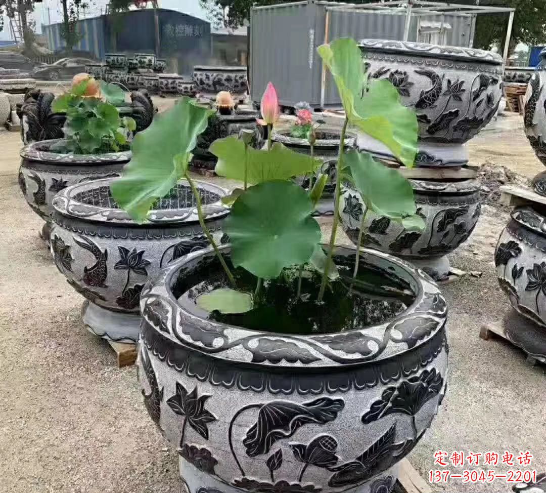开封睡莲石浮雕花盆雕塑公园景观雕塑
