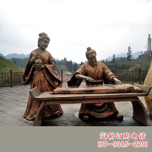 开封司马相如与卓文君铜雕塑像-城市广场历史名人情景雕塑