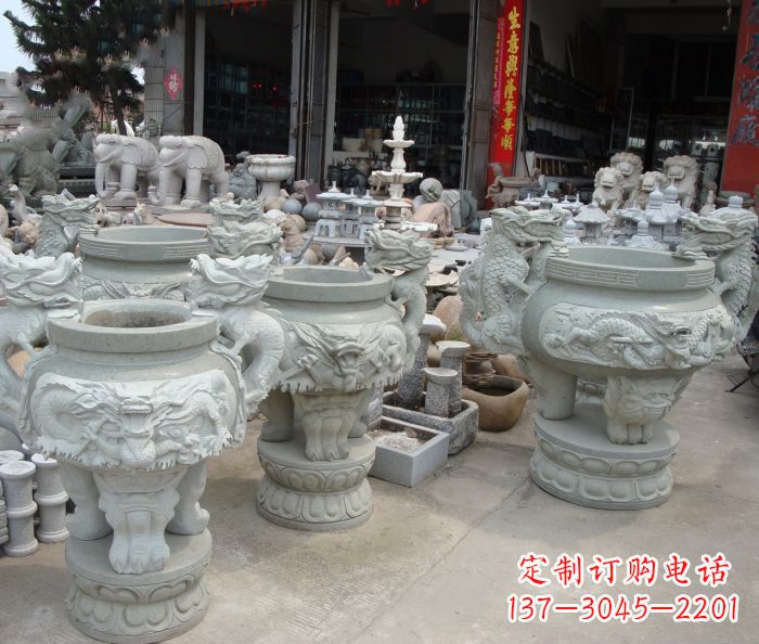 开封寺庙景观龙头石雕水缸