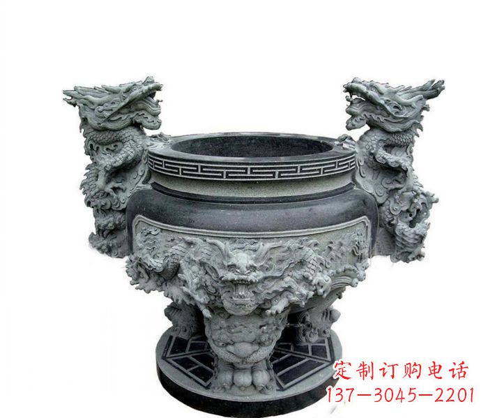 开封寺庙景观龙头水缸石雕 (2)