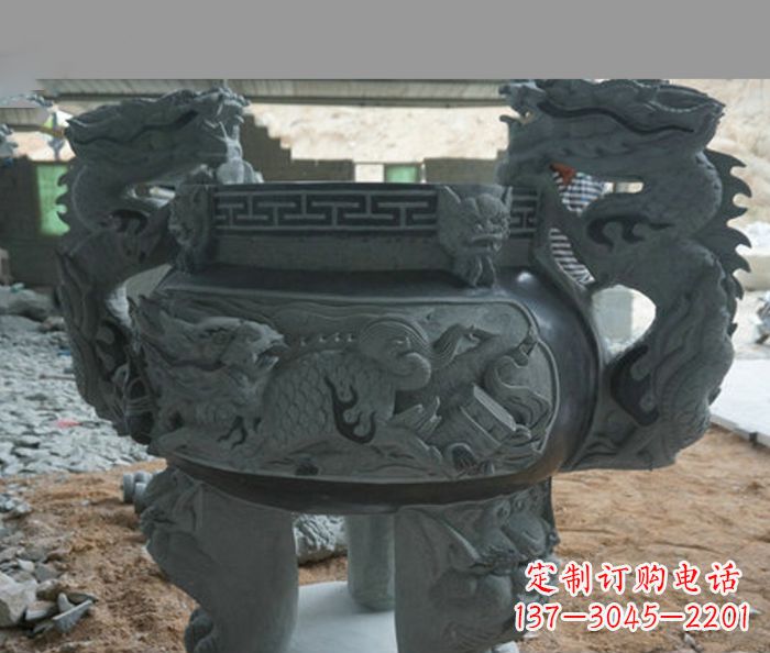 开封寺庙景观青石龙头香炉石雕