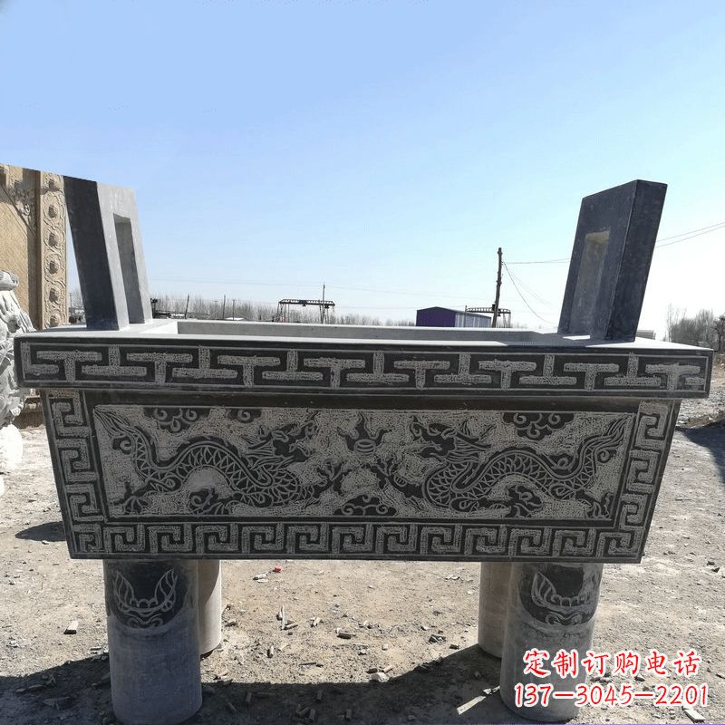 开封寺庙墓地祭祀四足方鼎,青石仿古石雕香炉