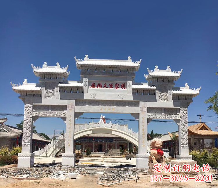 开封寺庙三门五楼石牌坊石雕_1