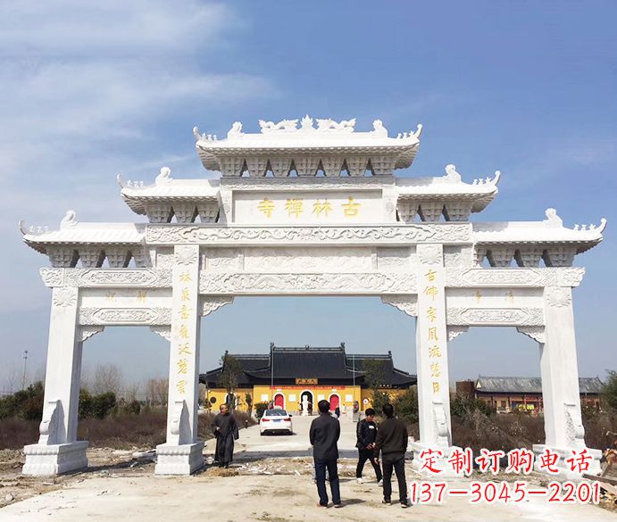 开封寺庙三门五楼石牌坊石雕_2