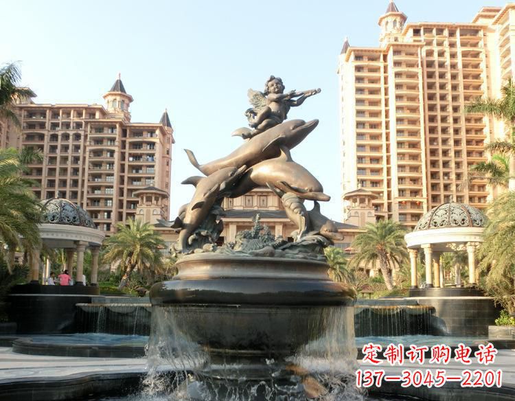 开封跳跃的海豚和小天使喷泉铜雕