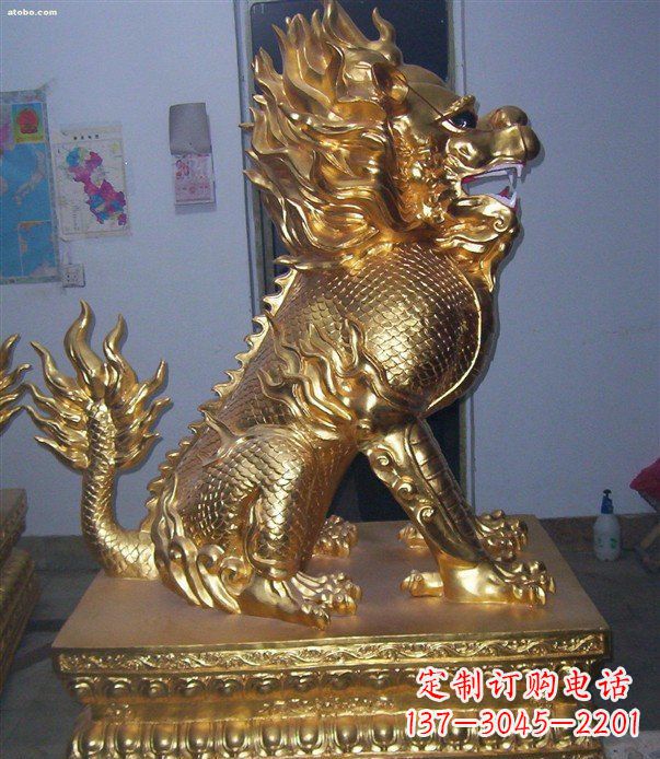 开封贴金麒麟招财神兽铜雕