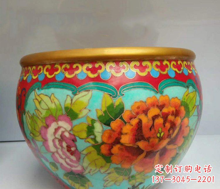 开封铜雕彩绘庭院装饰景观水缸雕塑