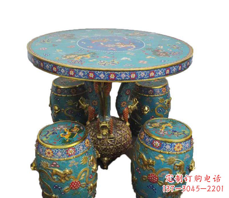 开封铜雕彩绘小象圆桌景观摆件