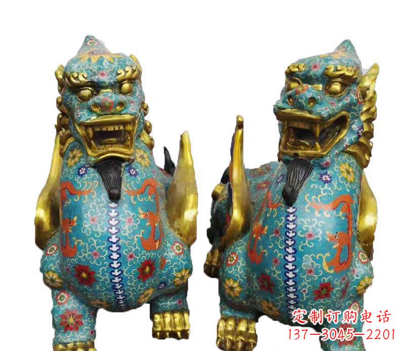 开封铜雕彩绘镇宅麒麟雕塑摆件