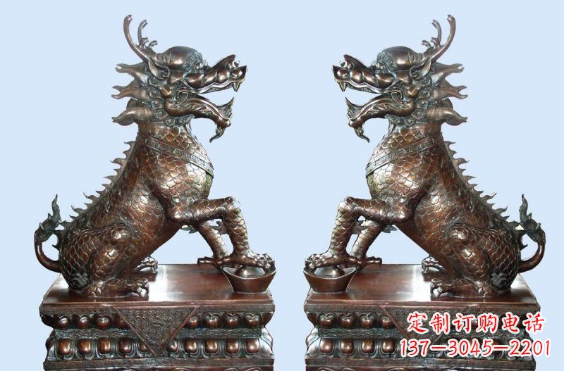 开封铜雕踩元宝招财麒麟