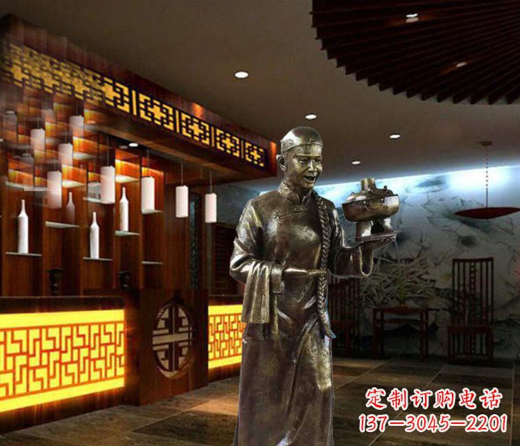 开封铜雕店小二小品人物雕塑