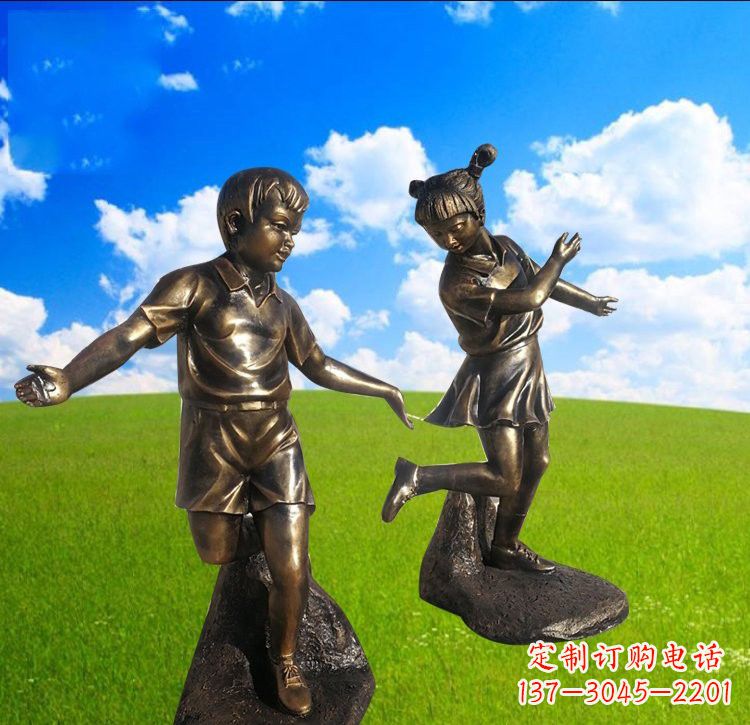 开封铜雕儿童踢毽子