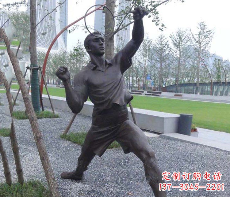 开封铜雕户外公园打羽毛球运动人物摆件