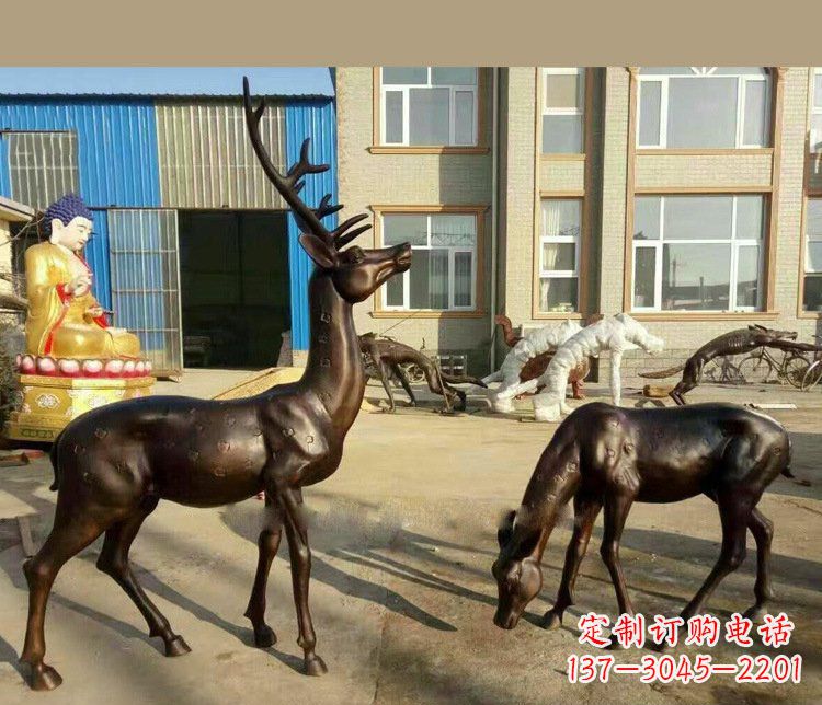 开封铜雕户外公园动物雕塑鹿摆件 (2)