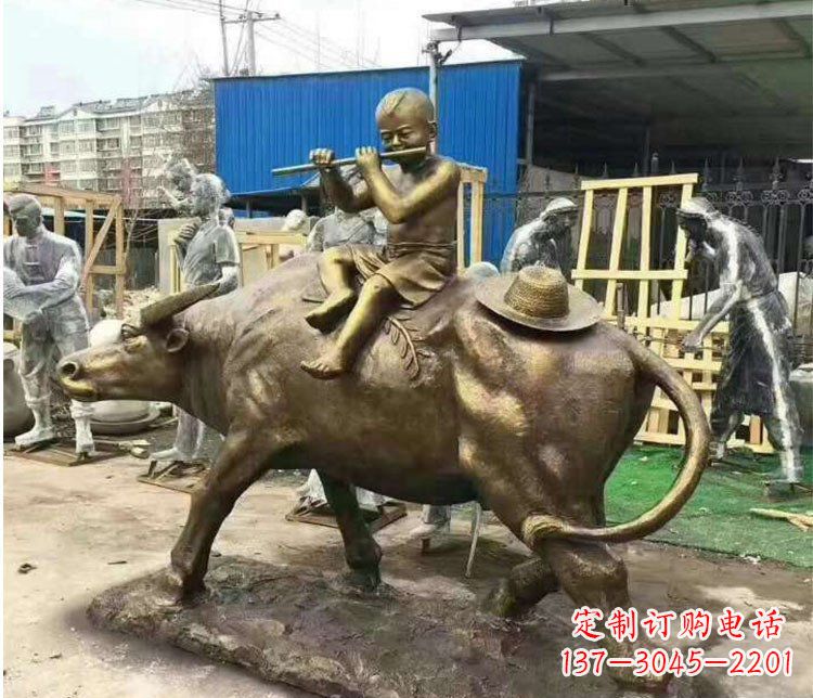 开封铜雕户外牧童骑牛雕塑摆件