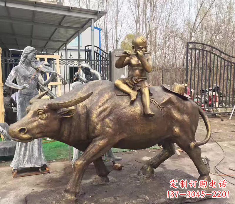 开封铜雕户外牧童骑牛